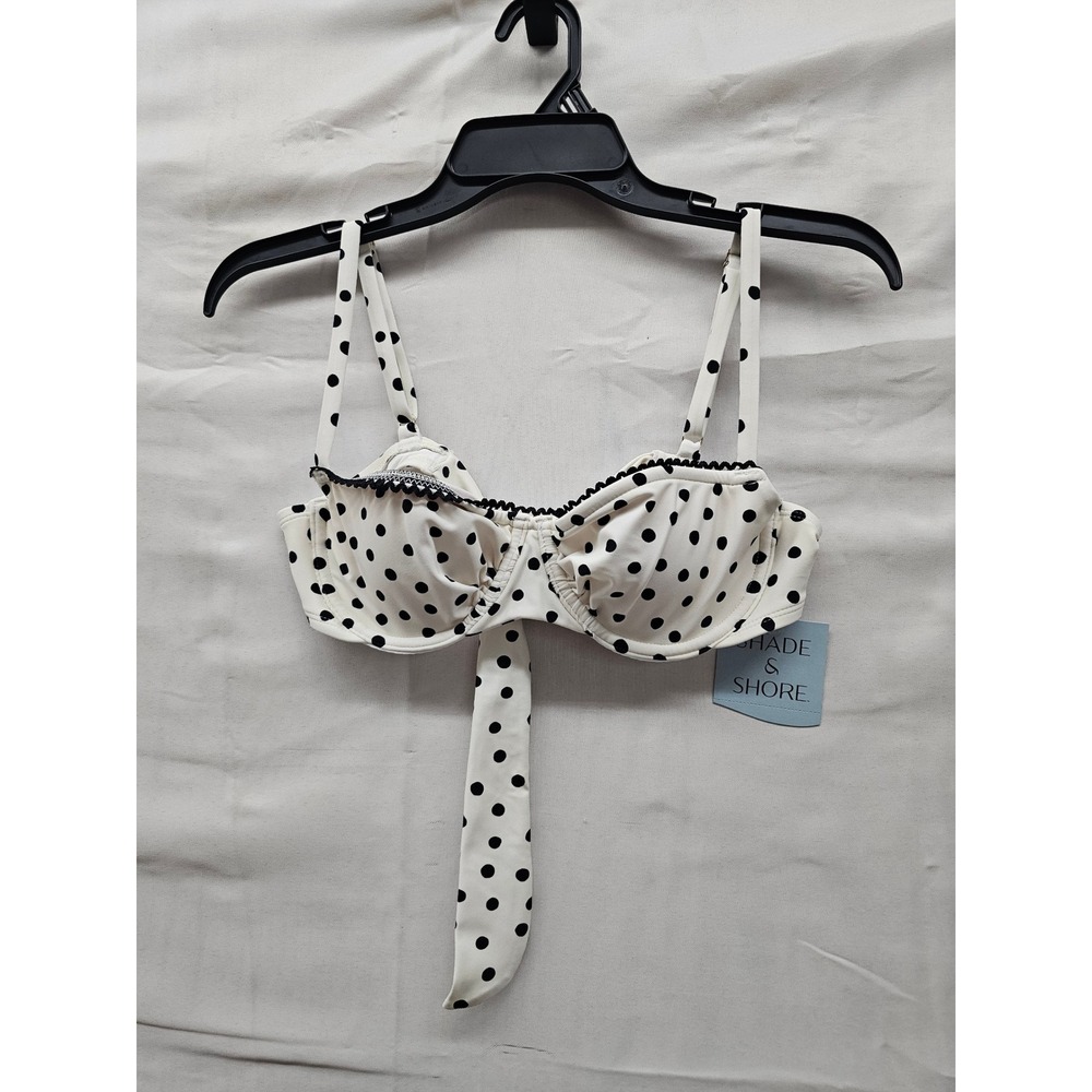 Shade & Shore Womens Polka Dot Bikini Top White Nylon Blend Size Small